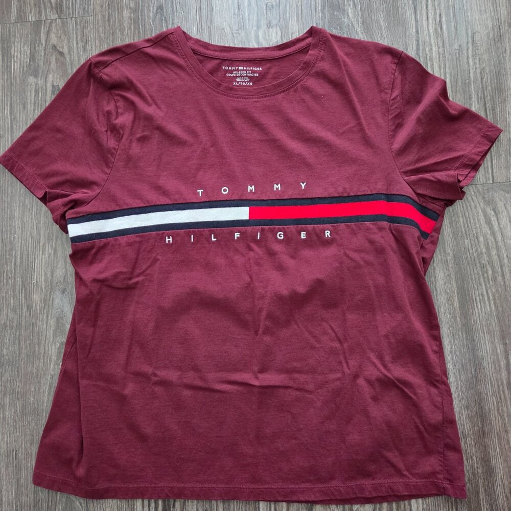 Tommy Hilfiger Embroidered Flag Stripe Logo T-Shirt
